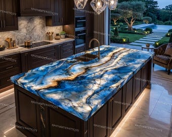 Luxury Blue Onyx Countertop: Backlit Natural Stone Slab for Kitchen Island