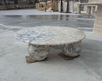 Calacatta Viola Marble Coffee Table: Handmade Triple Sphere Base