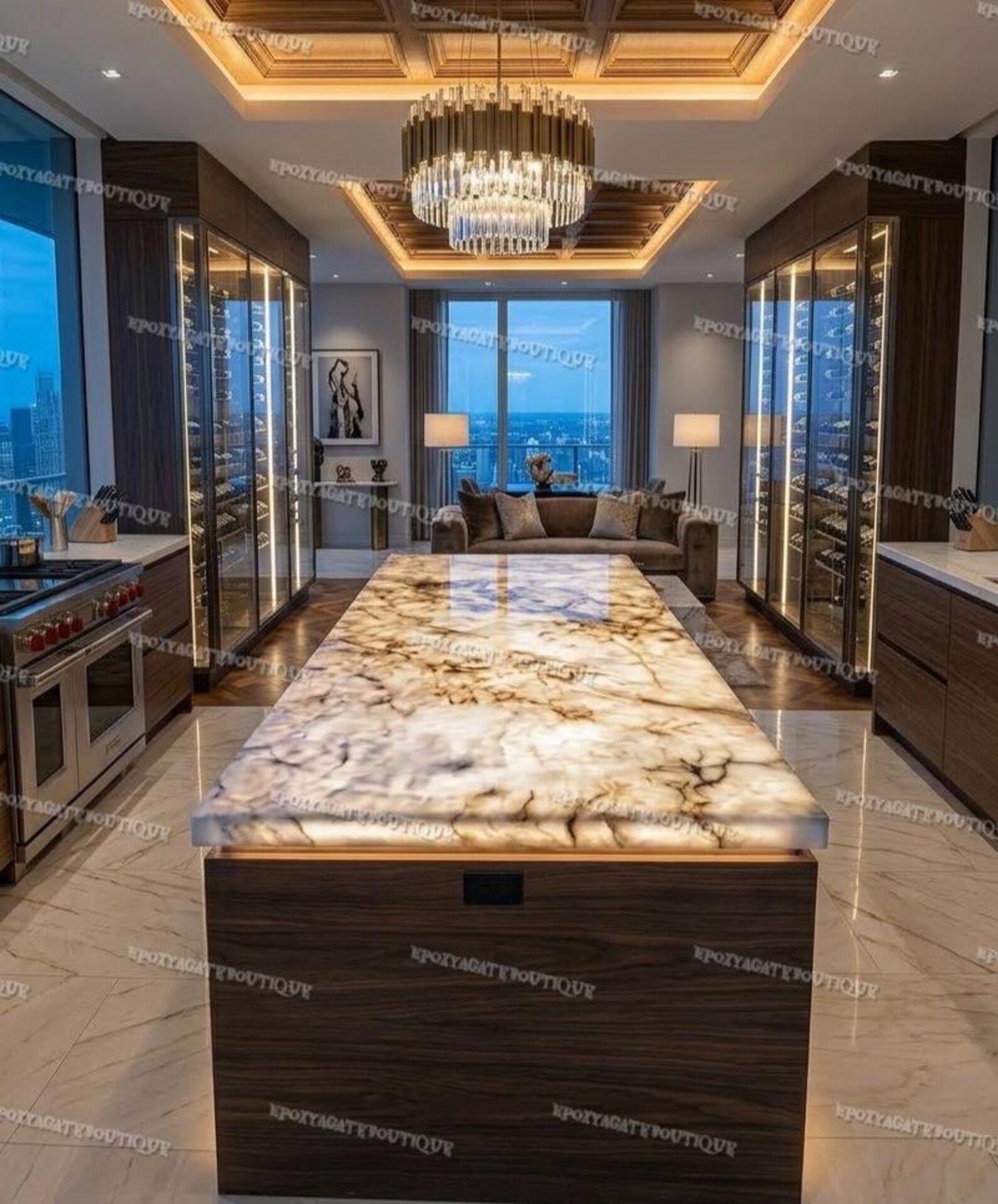 Backlit Cristallo Quartzite Kitchen Island Countertop, Translucent ...
