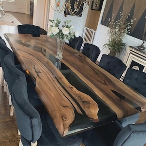 Live Edge Epoxy Resin Dining Table: Custom Hardwood & River Design