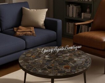 Handmade Black Agate Coffee Table – Natural Stone, Luxury Furniture