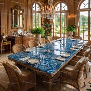 Mesa de centro rectangular de lujo de ágata azul, mesa auxiliar de piedra natural hecha a mano, muebles de piedras preciosas, decoración moderna para el hogar.