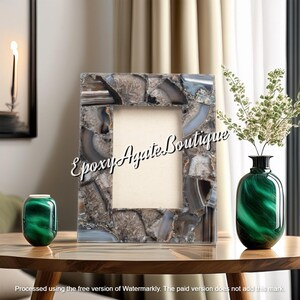 Handmade Black Agate Photo Frame: Natural Crystal Desk Decor
