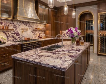 Custom Italian Calacatta Viola Marble Kitchen Island Countertop – Luxury Purple Vein Stone Slab