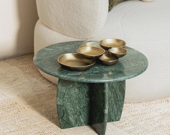 Mesa auxiliar de mármol verde hecha a mano: mesa auxiliar de lujo de 38 cm