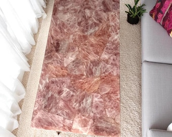 Handmade Rose Quartz Table Top: Luxury Healing Stone, Custom Furniture