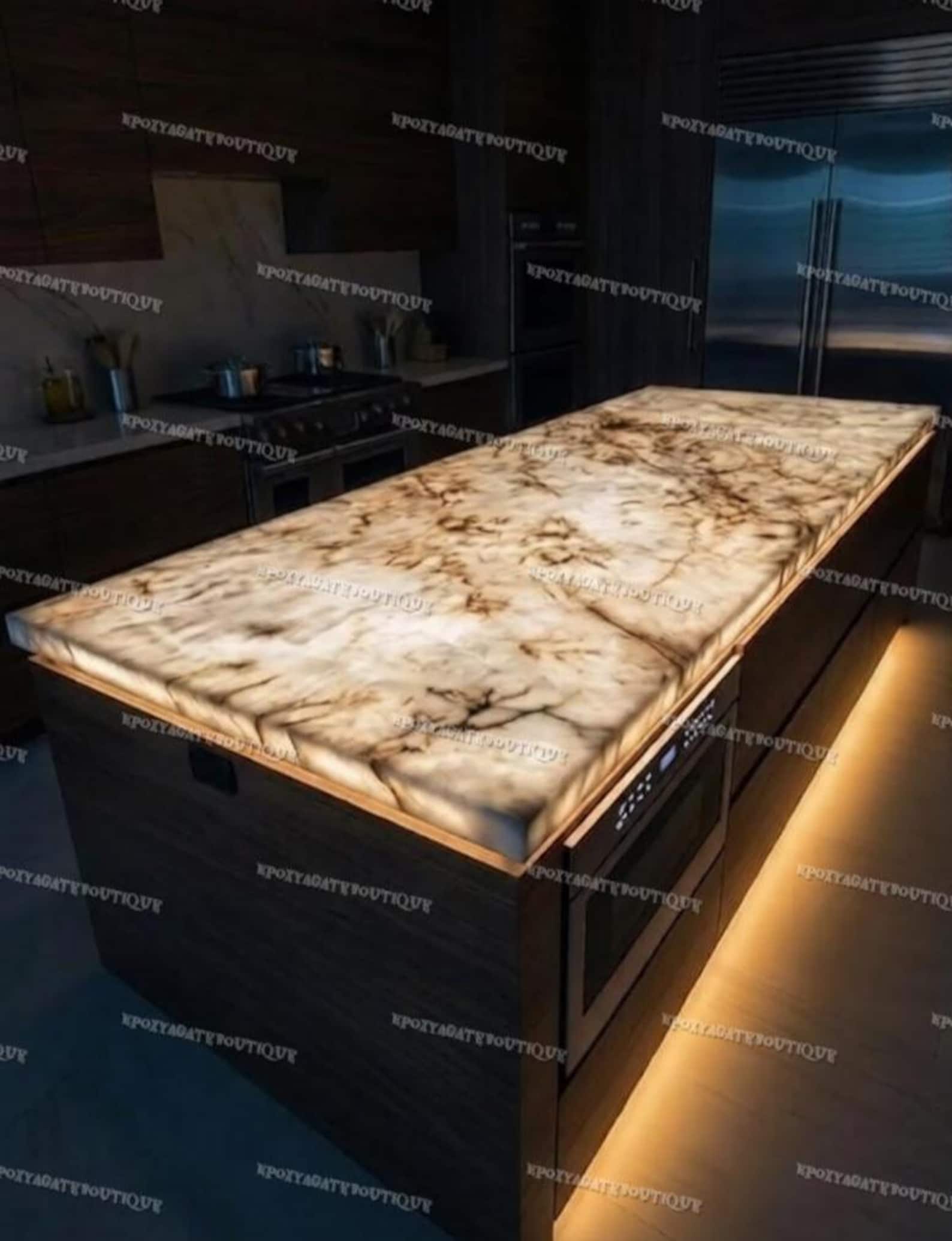 Backlit Cristallo Quartzite Kitchen Island Countertop, Translucent