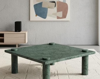 Handmade Green Marble Coffee Table | Modern Square Stone Center Table
