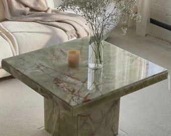 Handmade Green Onyx Marble Coffee Table: Luxury Living Room Furniture