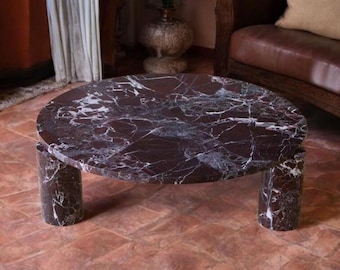 Handmade Rosso Levanto Marble Table: Luxury Accent Table