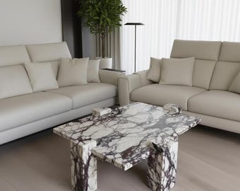Handmade Calacatta Viola Marble Coffee Table - Modern Luxury