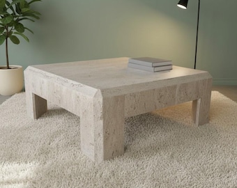 Handmade Travertine Coffee Table | Modern Minimalist Stone Centerpiece