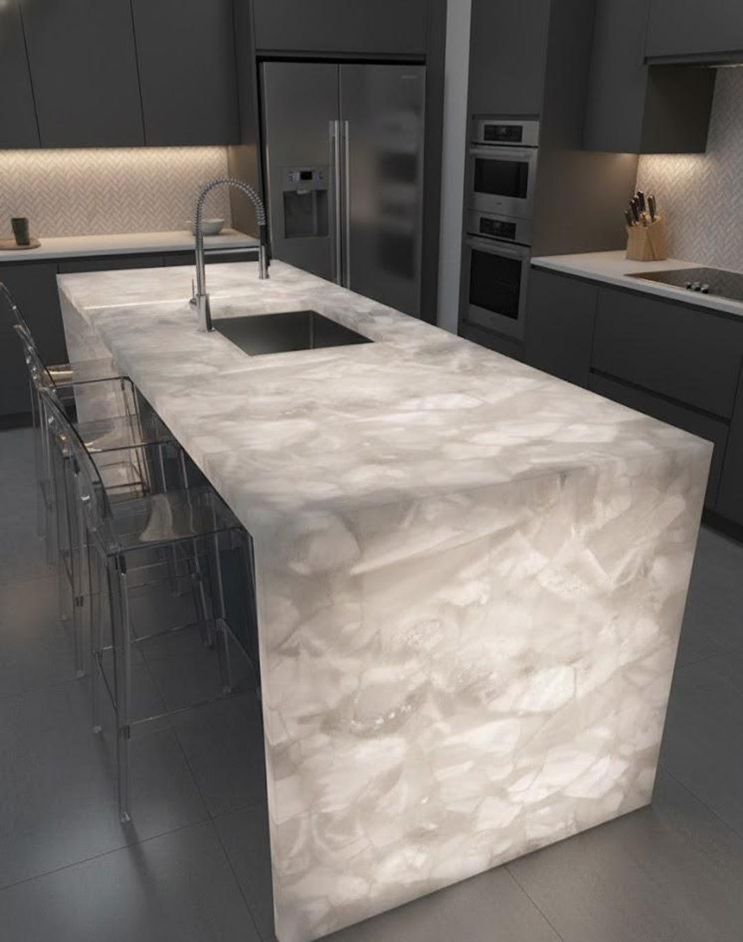 Handmade Illuminated White Quartz Cou...