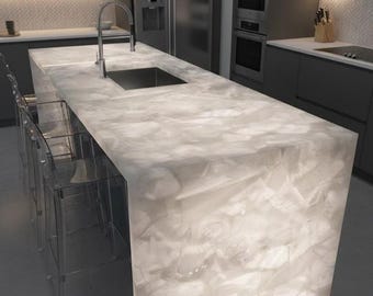 Handmade Illuminated White Quartz Countertop: Luxury Lighted Kitchen Island