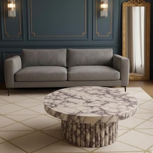 Handcrafted Calacatta Viola Marble Coffee Table: Elegant Fluted Base