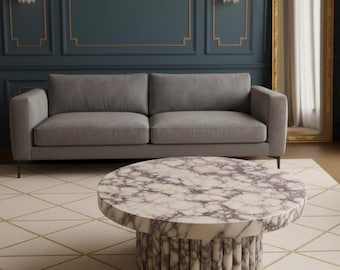 Handcrafted Calacatta Viola Marble Coffee Table: Elegant Fluted Base