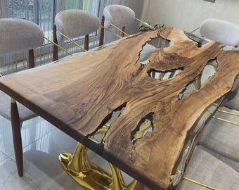 Live Edge Walnut River Dining Table | Handmade Epoxy Resin Tabletop