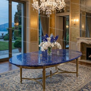 Oval Lapis Lazuli Dining Table Luxury Semi Precious Stone Center Table Blue Marble Top Handmade Gemstone Furniture