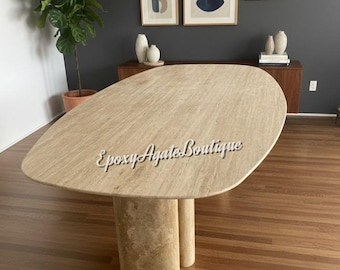 Handmade Travertine Dining Table – Natural Stone, Custom Size