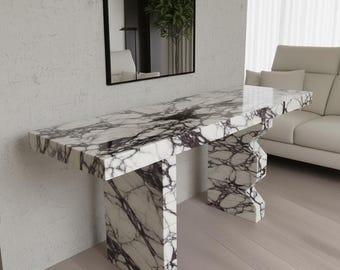 Handcrafted Calacatta Viola Marble Console Table: Luxury Foyer Furniture