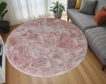 Handmade Rose Quartz Coffee Table Top: Natural Crystal Gemstone Furniture