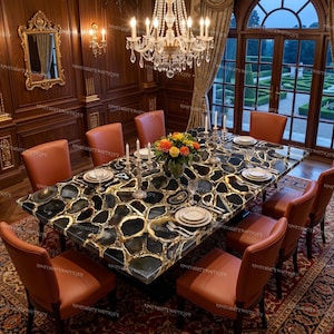 Mesa de ágata negra hecha a mano, muebles de piedra semipreciosa auténtica, decoración de lujo a medida para sala de estar, mesa decorativa de cristal oscuro.