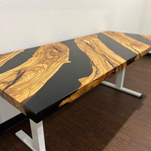 Live Edge Acacia Wood & Black Epoxy Resin Dining Table - Custom Handmade