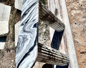 Handcrafted Viola Marble Console Table | Modern Round Leg Entryway