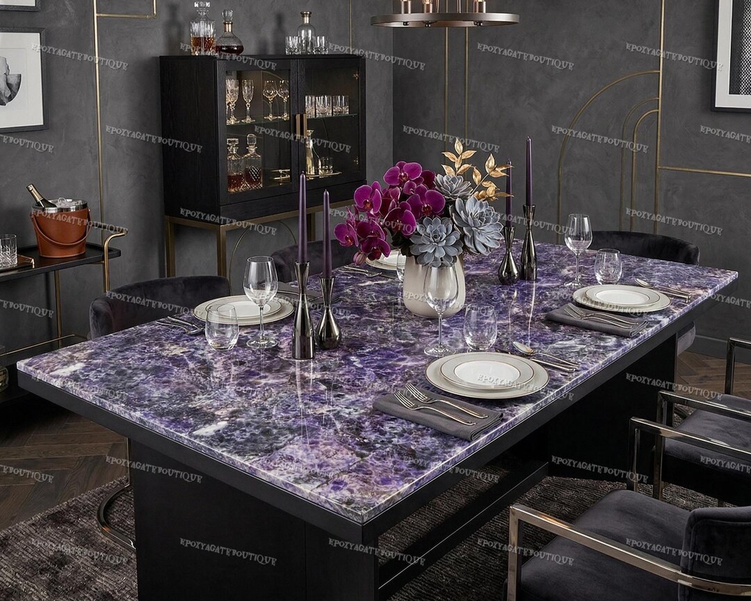 Amethyst Crystal Tabletop: Natural Purple Gemstone Dining Surface ...
