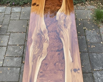 Handmade Live Edge Walnut River Table | Brown Epoxy Resin