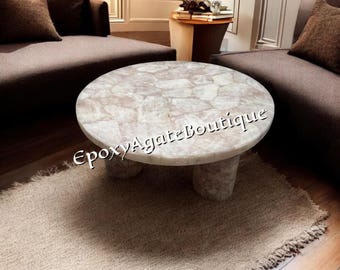 Handmade Rose Quartz Table Top: Luxury Gemstone Furniture, 18" Stand