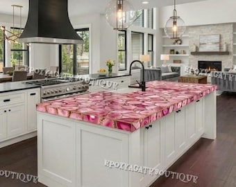Pink Agate Kitchen Island Countertop: Natural Semi-Precious Gemstone Bar Top