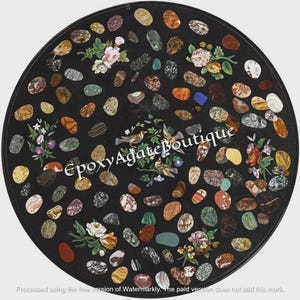 Zwart marmeren inlegwerk tafelblad: handgemaakte Pietra Dura Gemstone Art