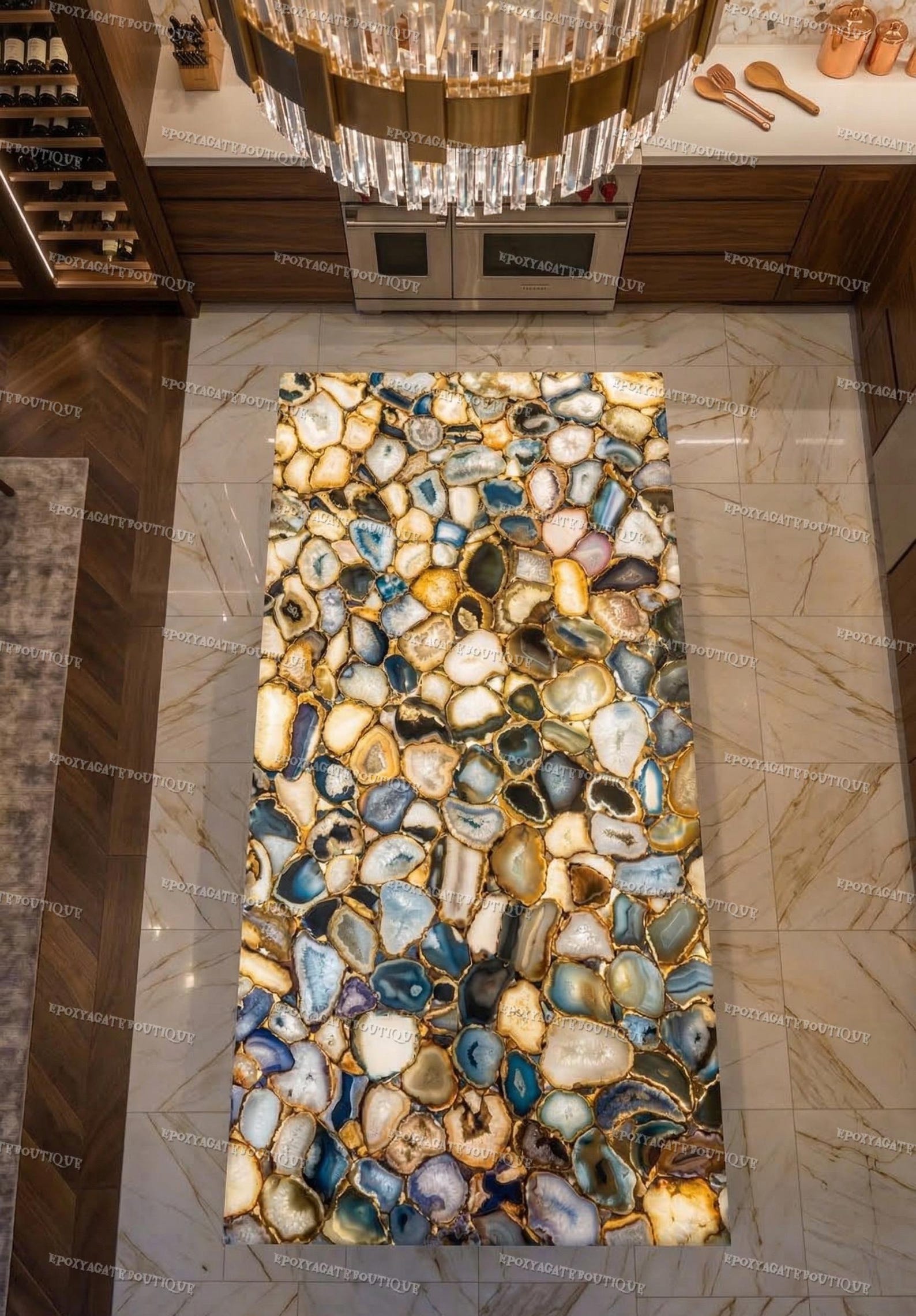 Luxury Agate Kitchen Island Countertop: Backlit Natural Stone Slab