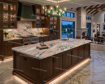 Four Seasons Marble Slab for Kitchen Island Colorful Pink & Green Marble Custom Polished Countertop Rare Designer Stone Worktop