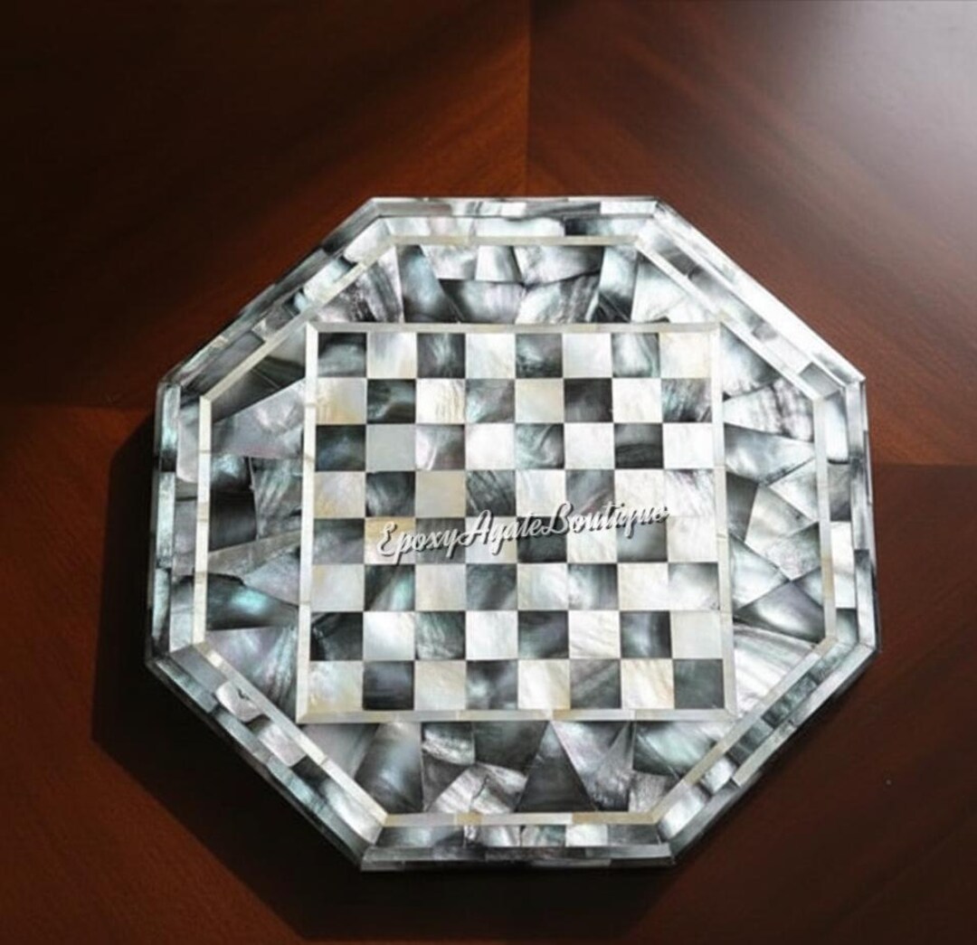 Octagon Shell Handmade Mother of Pearl Chess Board, Octagonal Shell Inlay Chess Set ...