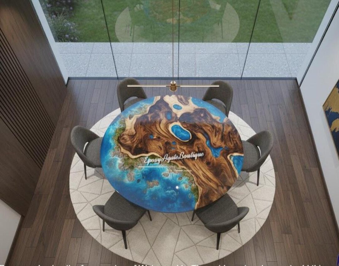 Custom Ocean Epoxy Table | Live Edge Burl Wood Dining Table - Etsy