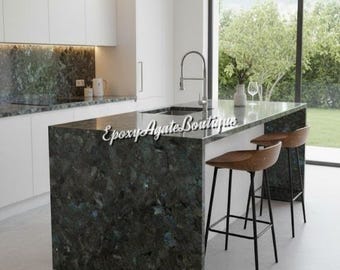 Handmade Labradorite Stone Kitchen Countertop | Luxury Illuminated Gemstone Slab | Custom Natural Stone Worktop