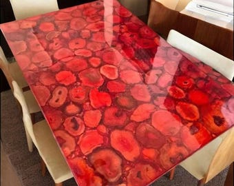 Handmade Red Agate Table Top | Luxury Gemstone Slab
