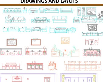 Living Room Furniture CAD Blocks: 2D Vector Interior Design (Dwg, Png, Svg, Ai, Eps)