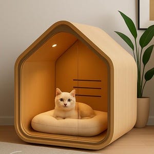 Modern Cute Cat House,CNC Ready Pet House Plan with LED Lighting,Cat House,Wooden Cat House,DIY Digital Files Pdf Dwg Skp