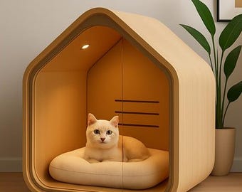 Modern Cute Cat House,CNC Ready Pet House Plan with LED Lighting,Cat House,Wooden Cat House,DIY Digital Files Pdf Dwg Skp