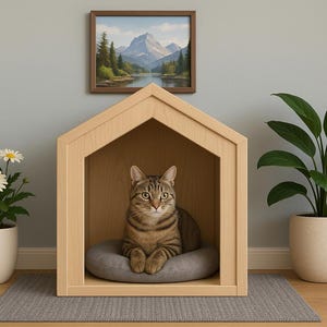 Modern Cute Cat House,Premium Wooden Indoor Cat Shelter Plan,Detailed Cnc Cut List,Step by Step Assembly Instructions,DIY Digital Files Pdf