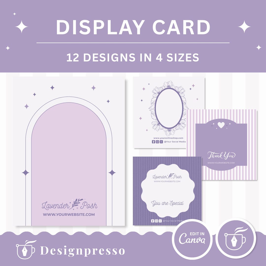 Display Cards Editable Canva Template in Purple Lavender Posh ...