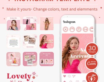 Floral Instagram Templates: Pink & Red, Canva Editable (PDF Download