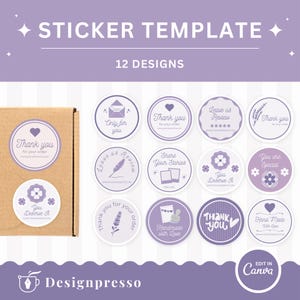 Pegatinas para embalaje en tonos morado y lavanda - Plantillas personalizables para tiendas (Plantilla editable de Canva, descarga digital) - LP02