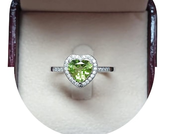 Heart Cut Peridot Ring, 925 Sterling Silver, August Birthstone