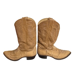 Vintage Justin Boots, exotisches Python-Schlangenleder, Größe 10,5D, Cowboy-Stil, hergestellt in den USA, hellbraun
