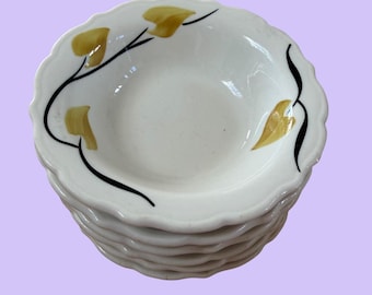 Juego de 6 cuencos para bayas festoneados de porcelana vintage de Syracuse, con diseño de hojas amarillas, 16,5 cm (6,5 pulgadas), fabricado en EE. UU.