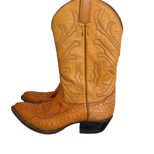 Vintage 70s 80s Tony Lama Natural Python Snakeskin Cowboy Boots Womens 7.5B